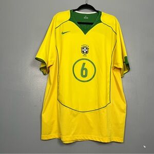 Brazil Home Jersey 2004-2006 R. Carlos 6 Futbol Soccer Yellow Green Men’s XXL
